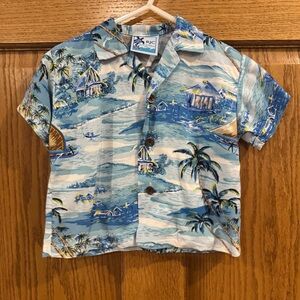 RJC Hawaiian Shirt 24M Vintage Made in USA Blue Tropical Print